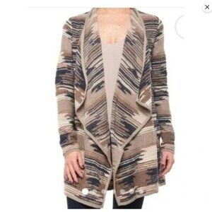 Lucky Brand Southwestern Aztec Cardigan Sweater Drape Front Multi Color Size S